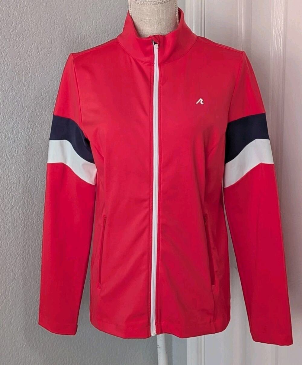 Redvanly Full Zip Jacket Womens Medium Red White Golf Performance Stretch *READ*